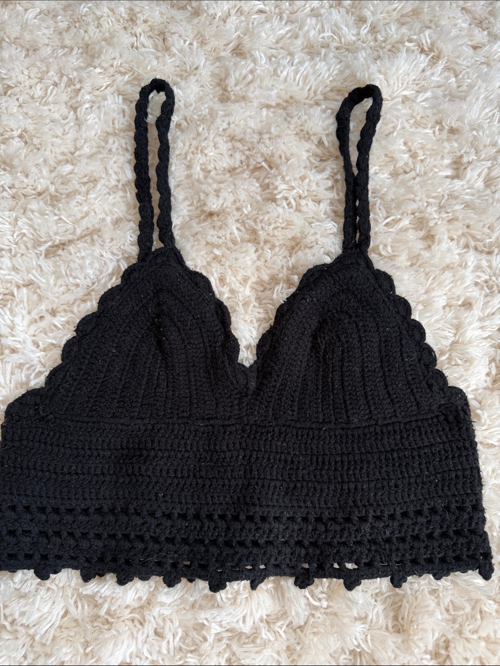 Pull & Bear Black Crochet Bralette Crop Top XS Boho Festival Beach Cami